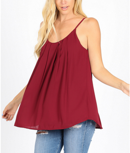 Pleated Adjustable Strap Tank
