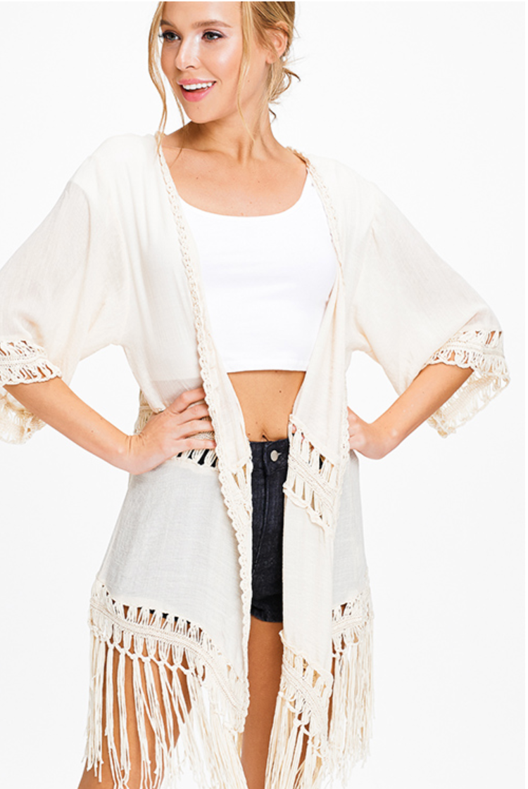 Boho Crochet Tassel Trim Cardigan