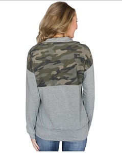 1/4 Zip Camo Block Top