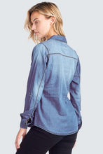 Load image into Gallery viewer, Long Sleeve Denim Button Up - Zip Pocket