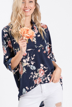 Load image into Gallery viewer, Navy Floral Cut Blouse