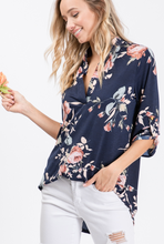 Load image into Gallery viewer, Navy Floral Cut Blouse