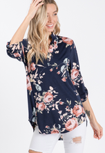 Load image into Gallery viewer, Navy Floral Cut Blouse