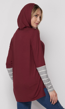 Load image into Gallery viewer, Burgundy Striped Sleeve Hoodie