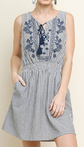 Floral Striped Sleeveless Dress