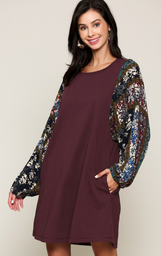 Printed Patch Sleeve Dress