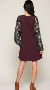 Printed Patch Sleeve Dress