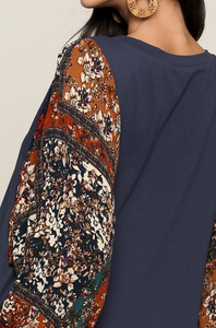 Printed Patch Sleeve Dress