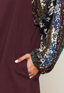 Printed Patch Sleeve Dress