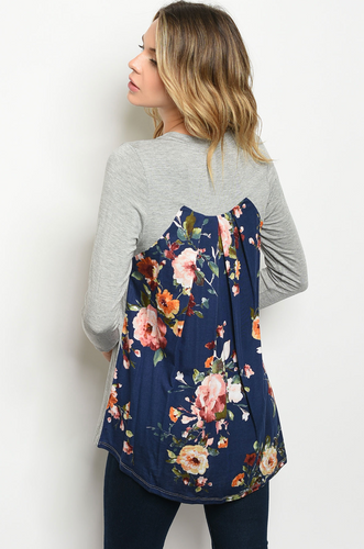 Navy/Gray Floral Back Tunic