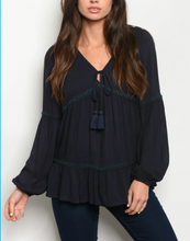 Load image into Gallery viewer, Navy Tassel Top