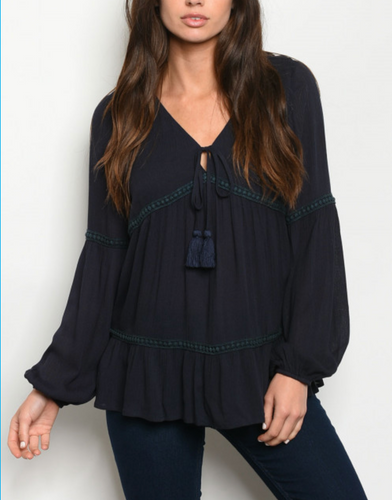 Navy Tassel Top