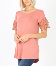 Load image into Gallery viewer, Two Tier Lace Ruffle Sleeve Top