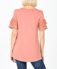 Load image into Gallery viewer, Two Tier Lace Ruffle Sleeve Top