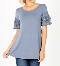 Load image into Gallery viewer, Two Tier Lace Ruffle Sleeve Top