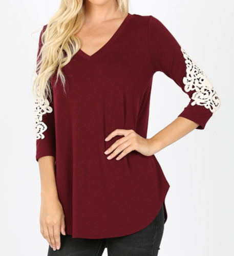 Lace Patch Sleeve Top (Reg & Plus)