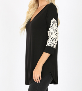 Lace Patch Sleeve Top (Reg & Plus)