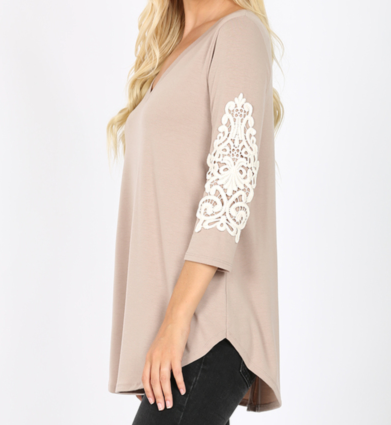 Lace Patch Sleeve Top (Reg & Plus)