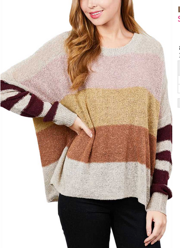 Long Dolman Sleeve Multi Color Block Sweater