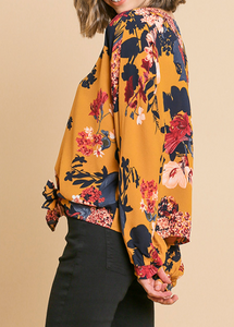 Mustard Floral Tie Front