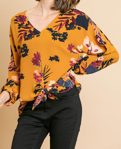 Mustard Floral Tie Front