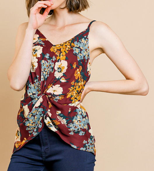 Floral Tie Front Tank Top