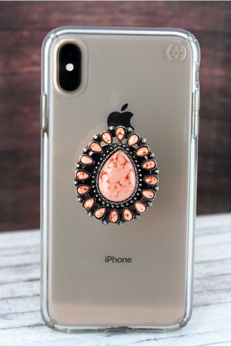 BEADED TEARDROP CELL PHONE GRIP COVER - PINK