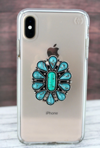 TURQUOISE BEADED OVAL CELL PHONE GRIP COVER