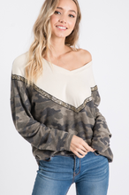 Load image into Gallery viewer, Camo Color Block V Neck