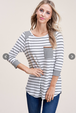 Load image into Gallery viewer, Striped Suede Pocket Top
