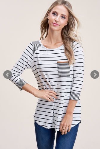Striped Suede Pocket Top