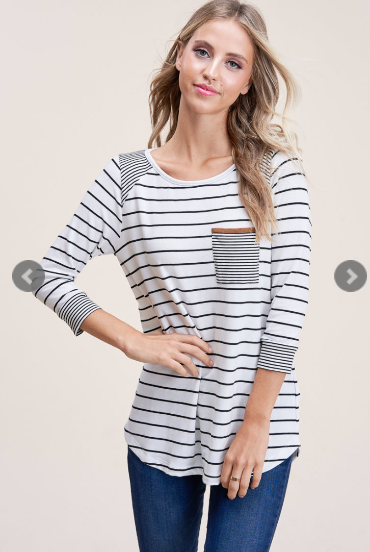 Striped Suede Pocket Top