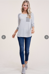 Striped Suede Pocket Top