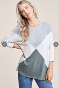 Olive/Gray Color Block Top