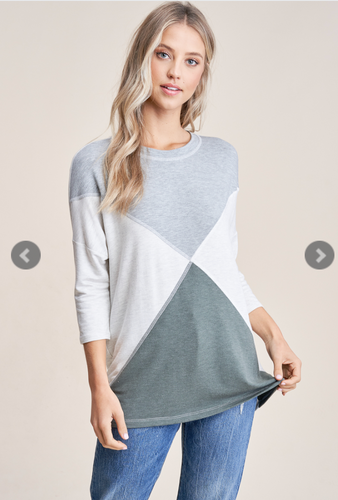 Olive/Gray Color Block Top