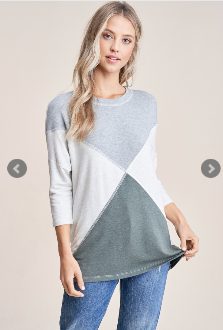 Olive/Gray Color Block Top