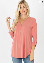 Load image into Gallery viewer, Zip Up 3/4 Sleeve Top