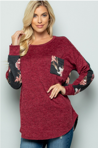Burgundy Floral Contrast Top