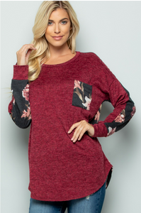Burgundy Floral Contrast Top
