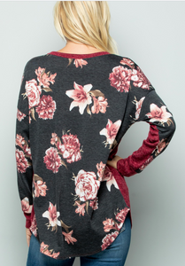 Burgundy Floral Contrast Top