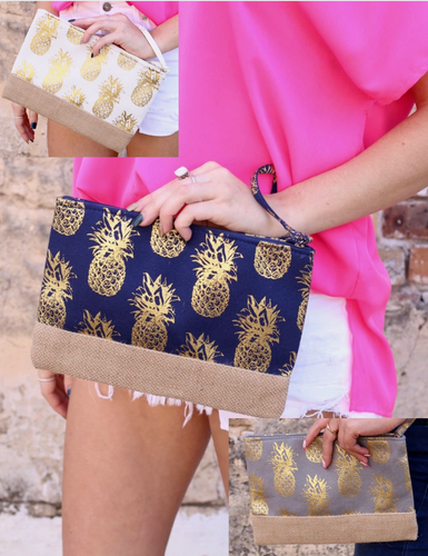 Pineapple Foil Wristlet