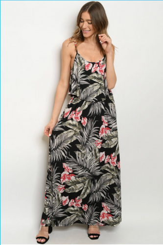 Black Tropical Maxi Dress