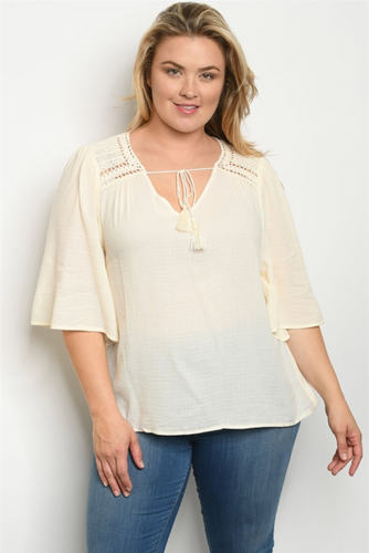 Cream Tassel Top - PLUS