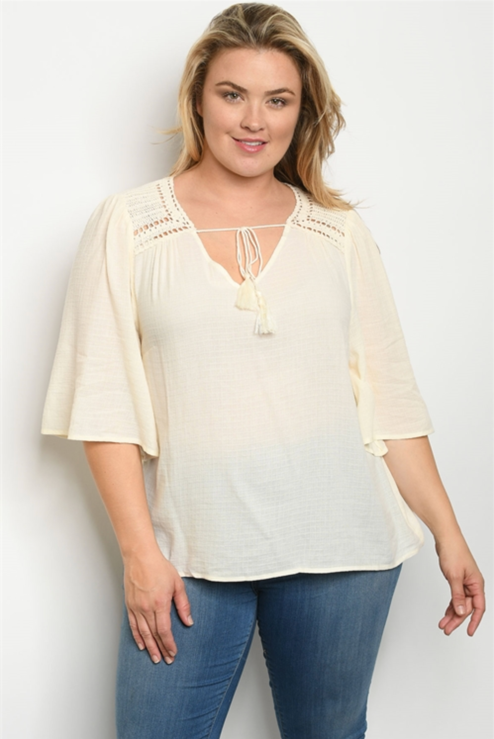 Cream Tassel Top - PLUS