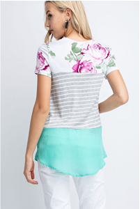 Teal Floral Block Top