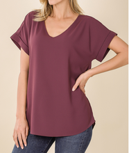 Load image into Gallery viewer, Rolled Sleeve V-Neck Blouse