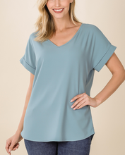 Load image into Gallery viewer, Rolled Sleeve V-Neck Blouse