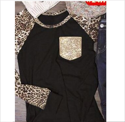 Leopard Pocket Sequins T-shirt