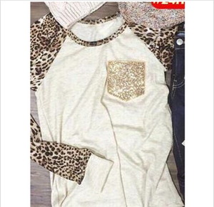 Leopard Pocket Sequins T-shirt