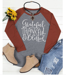 3/4 Sleeve - Grateful, Thankful, Blessed Tee